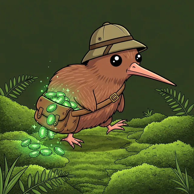 Frond the kiwi ranger mascot holding glowing Fern Coins